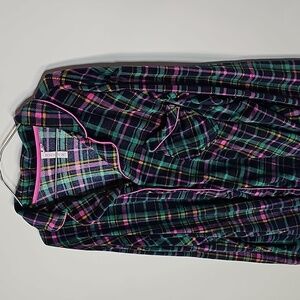 Joyspun XL green and pink plaid button down long sleeve shirt